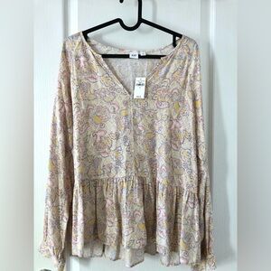 NWT GAP Paisley V-Neck Peplum Blouse - Cream and Pink